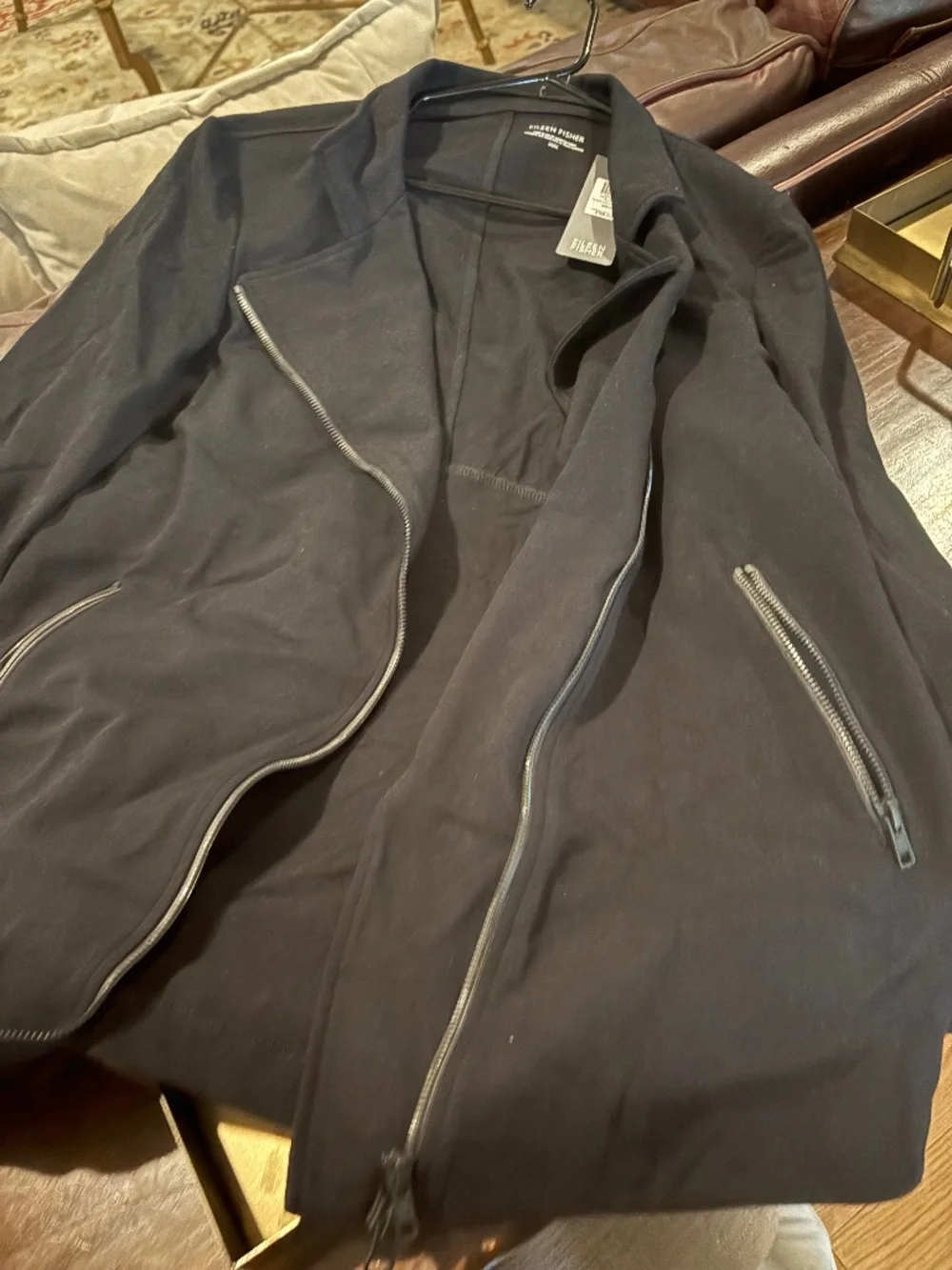 Eileen Fisher black long Moto jacket